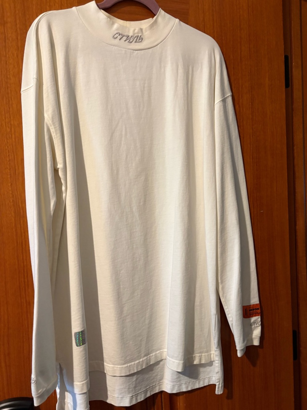 Heron Preston Cream Sweatshirt with Orange Logo Patch
